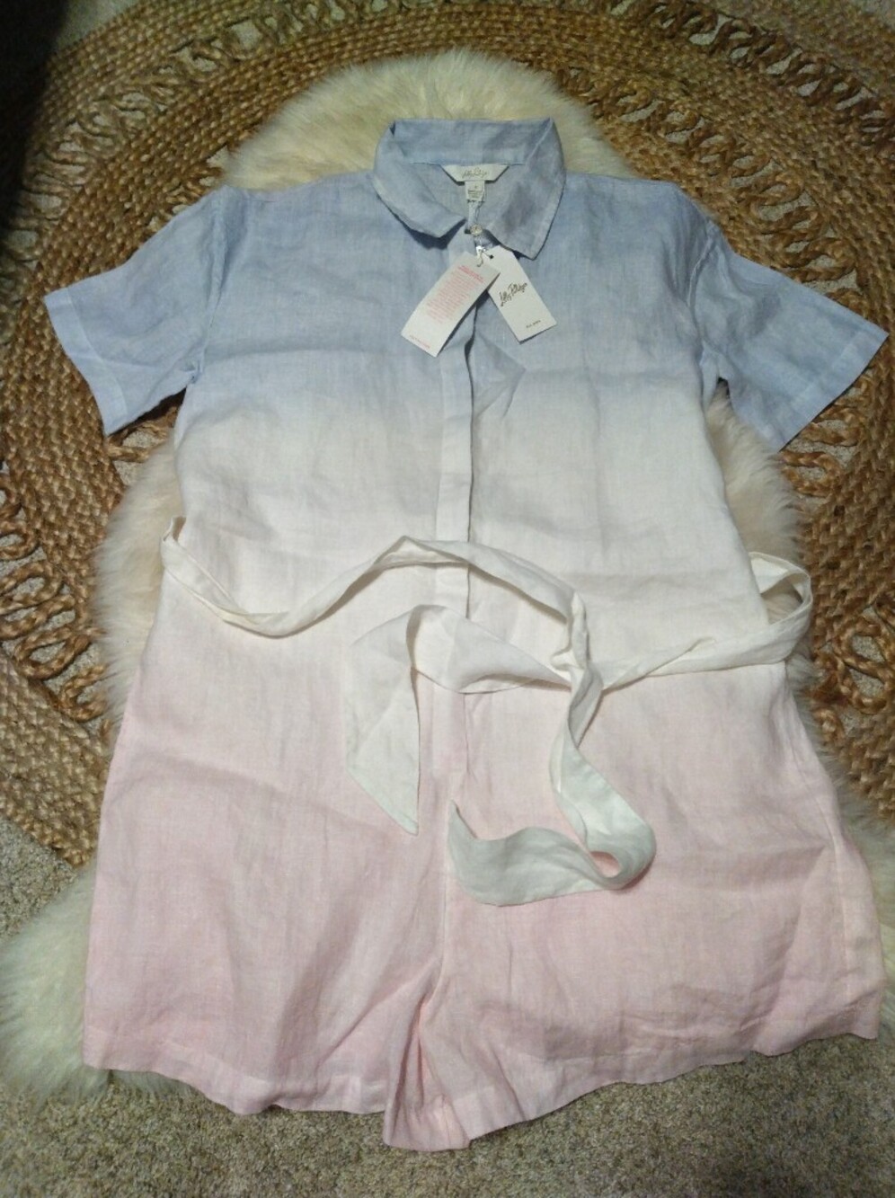 Lilly Pulitzer Dresher button down Chambray tint ombre dip dye Romper Size 8 NWT